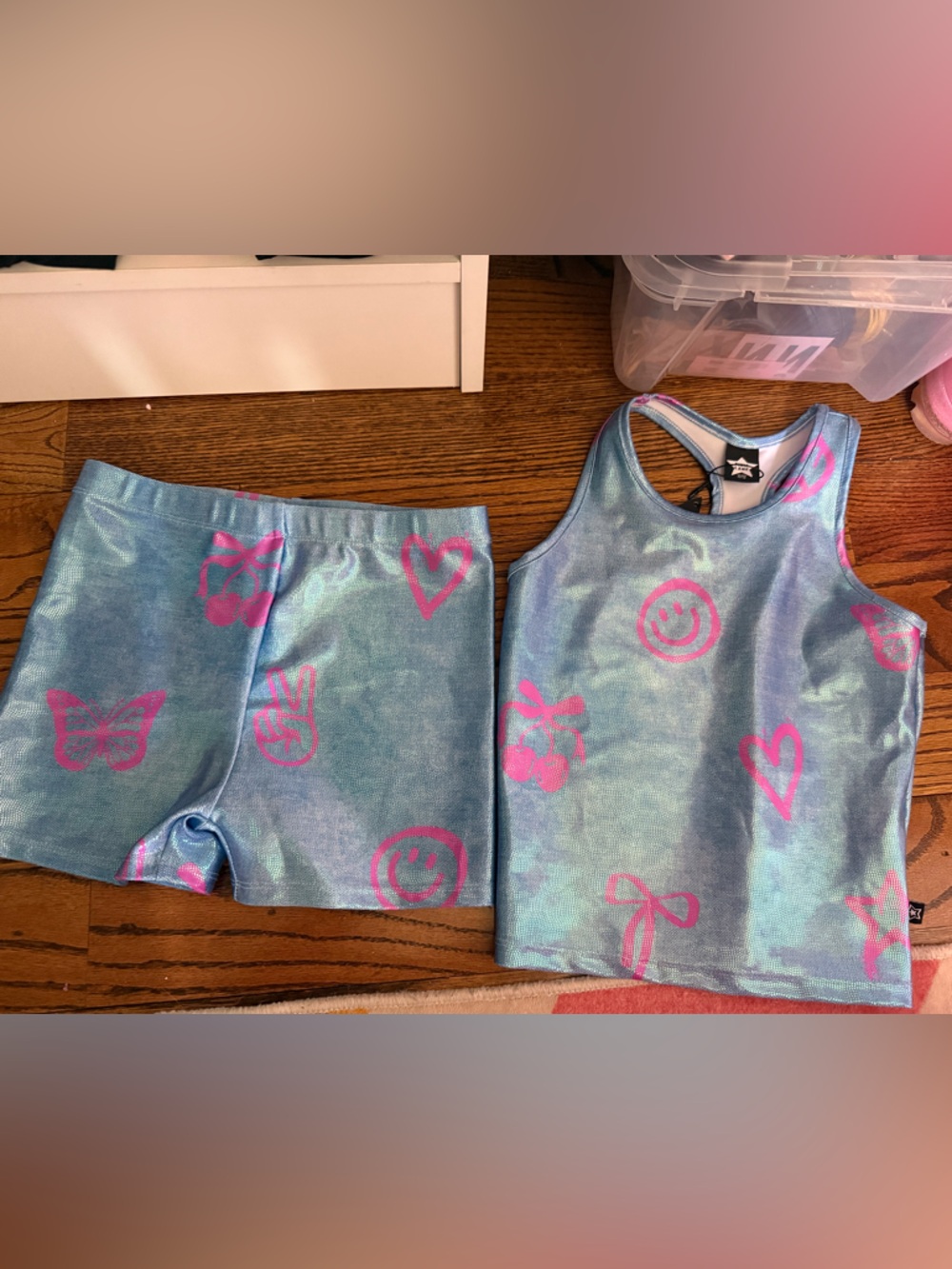 Star Sleeveless Blue Metallic Kids Matching Set with Pink Prints